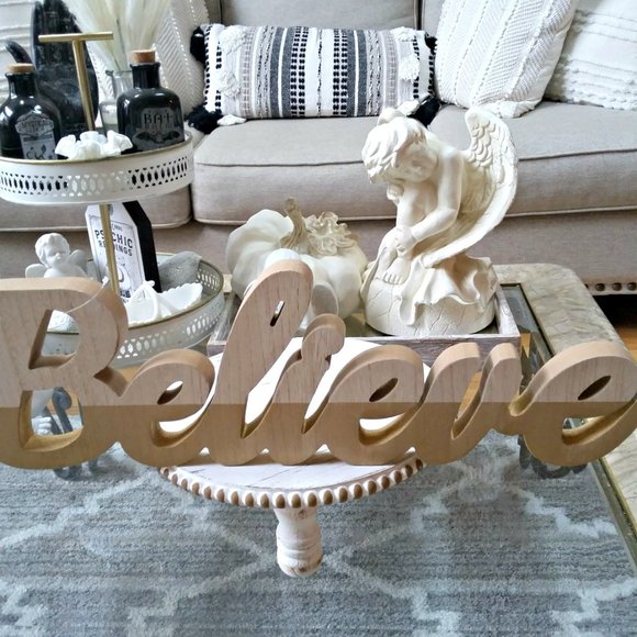 NEW! BOHO Farmhouse HOLIDAY "Believe" 21" TABLE SCRIPT SIGN - Picture 2 of 5